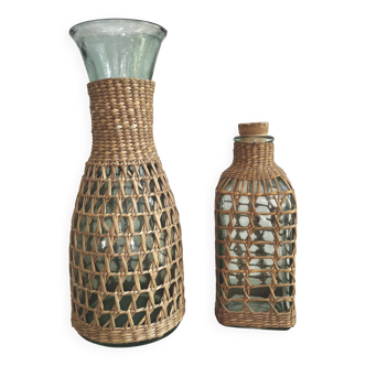 Wicker/rattan glass carafe and decanter