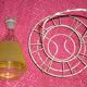 Service liquor Granita yellow glass with metal display stand, 60s/70s