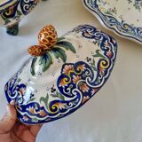Vintage Rouen porcelain soup tureen with underplate, hand-painted