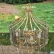 70s designer chandelier with smoked glass plates and gold metal frame
