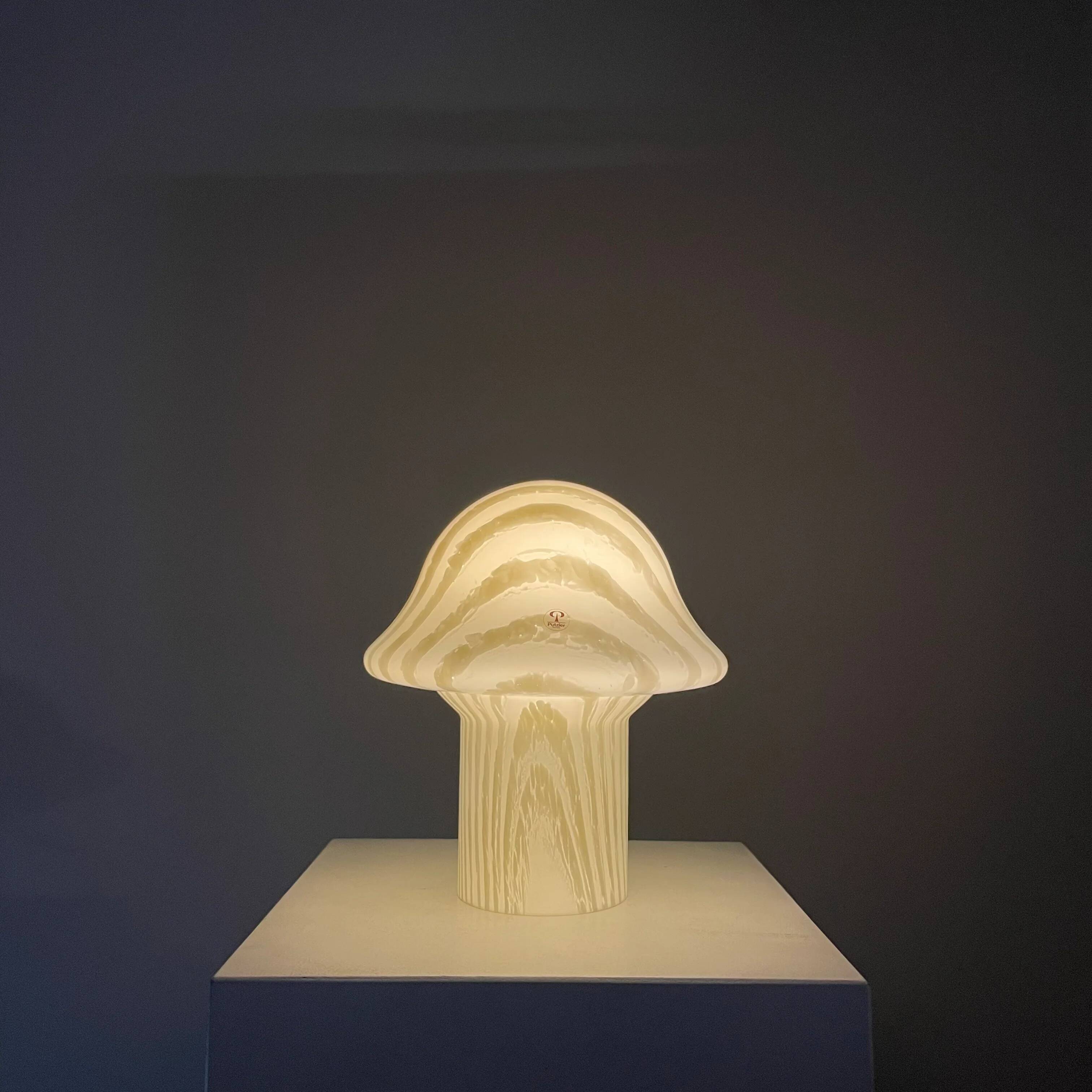 Mushroom table lamp by Peill and Putzler in striped glass, 1970.