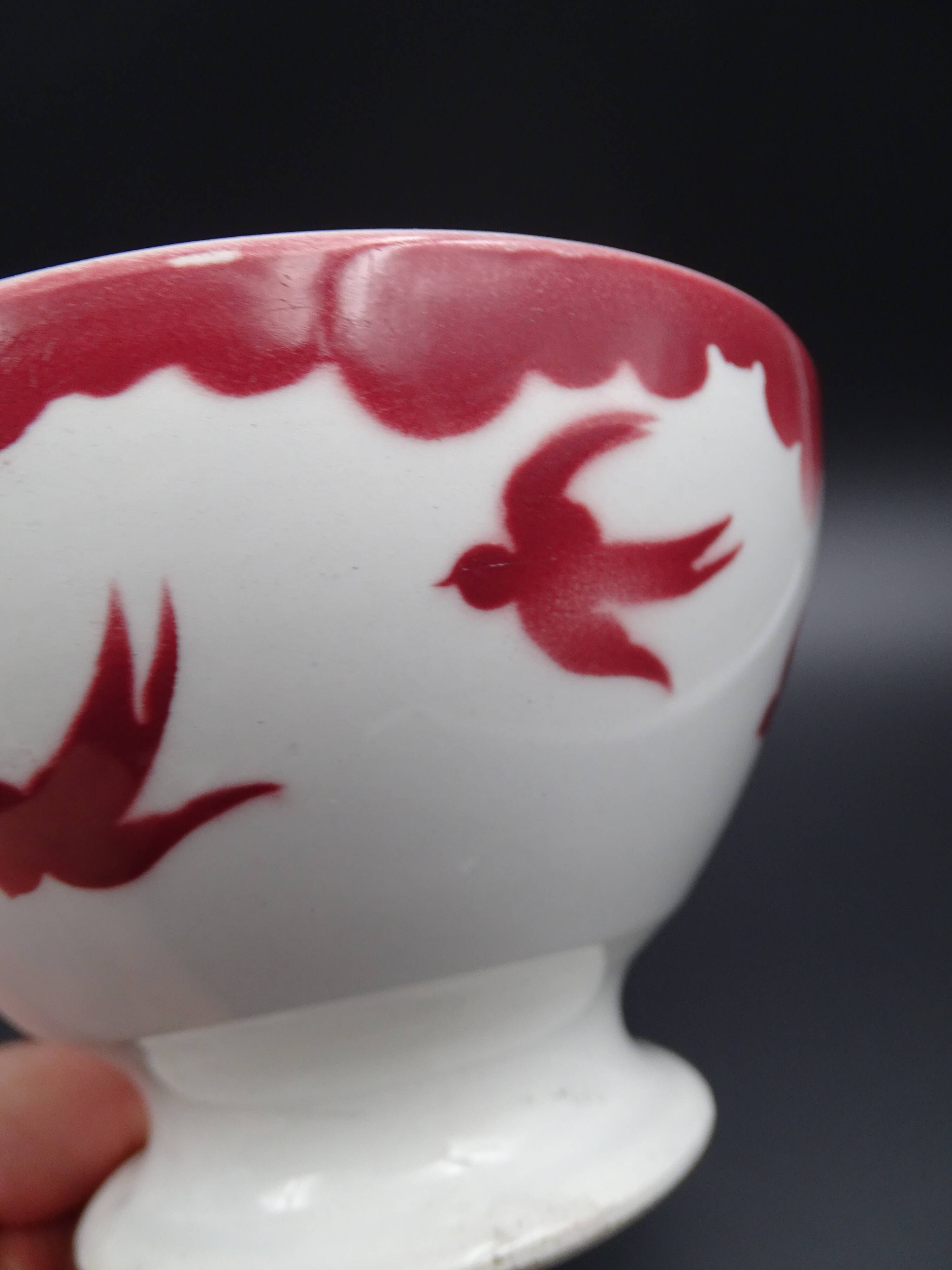 Saarland Digoin's Faience Bowl - Red Swallow Decoration - 1940