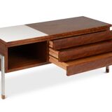 Pair of low chests of drawers in teak and chrome metal. 1960s.
