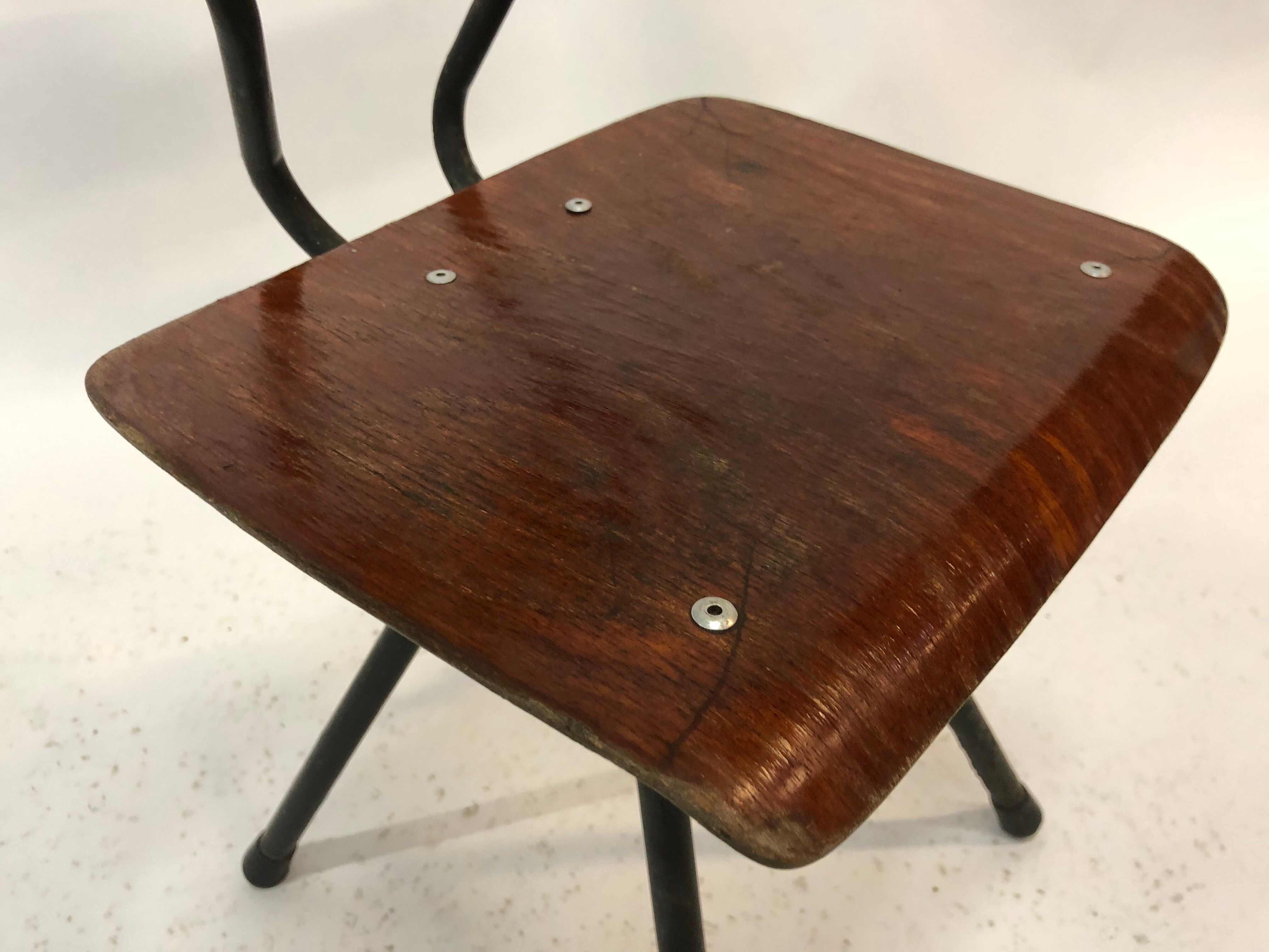 Vintage industrial children's chair, school chair, Dutch design