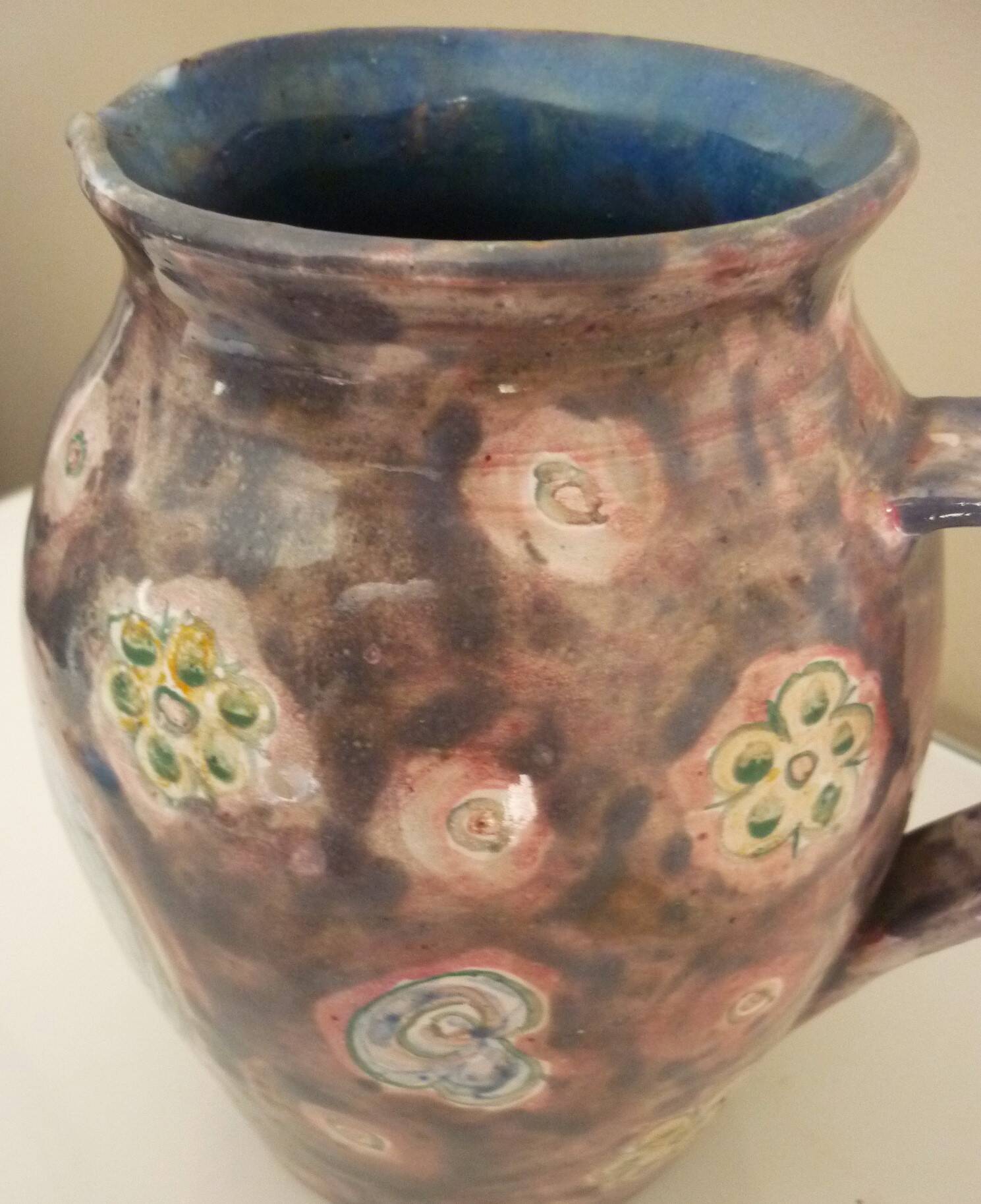 Rooster pitcher vase, glazed ceramic signed Jeanne Azambourg, Le Clos De Joye, 1960s