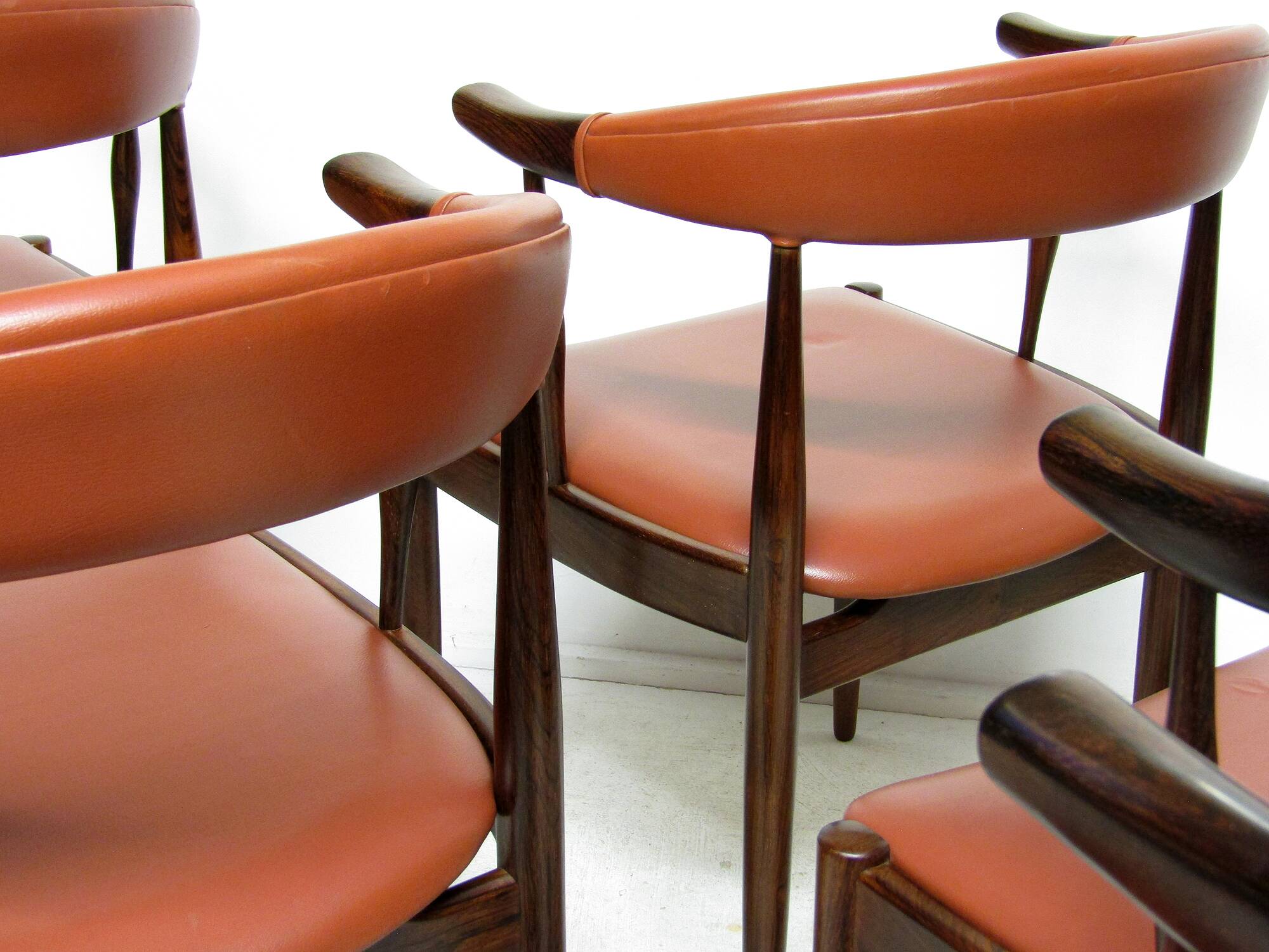 Eight Danish Cow Horn "Model 12" Chairs in Rosewood by Johannes Andersen