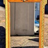 Authentic original Italian fireplace mirror, frame and pediment.