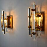 Pair of Venini wall lamps, cut glass, Murano, Italy, 1970