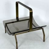Fontana Arte, Mid-Century brass and curved glass magazine holder. Italy 1960s