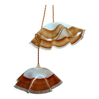 Pair of vintage orange glass pendant lights