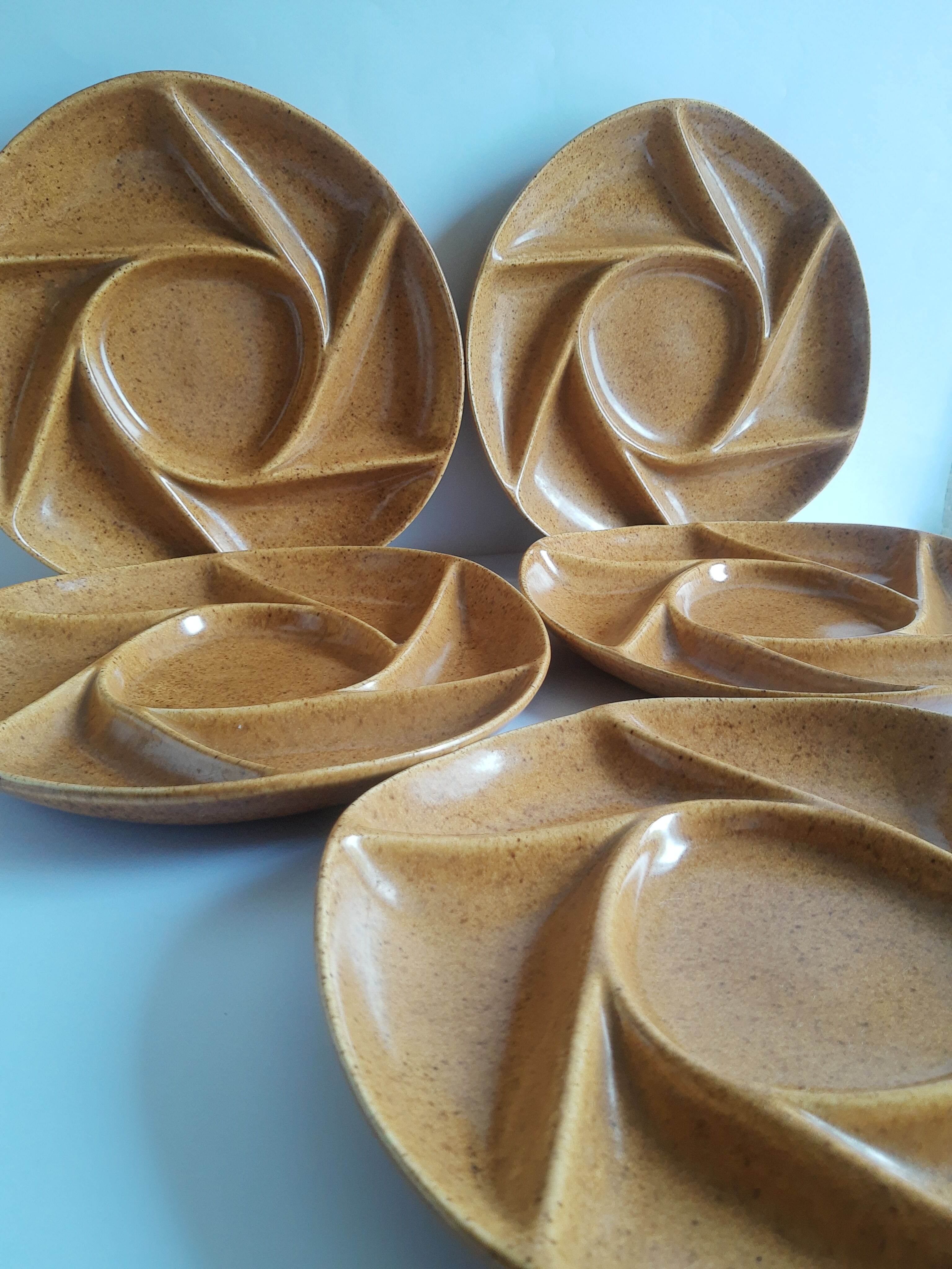 Set of 5 plates with compartments in vintage Longchamp sandstone