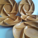 Set of 5 plates with compartments in vintage Longchamp sandstone