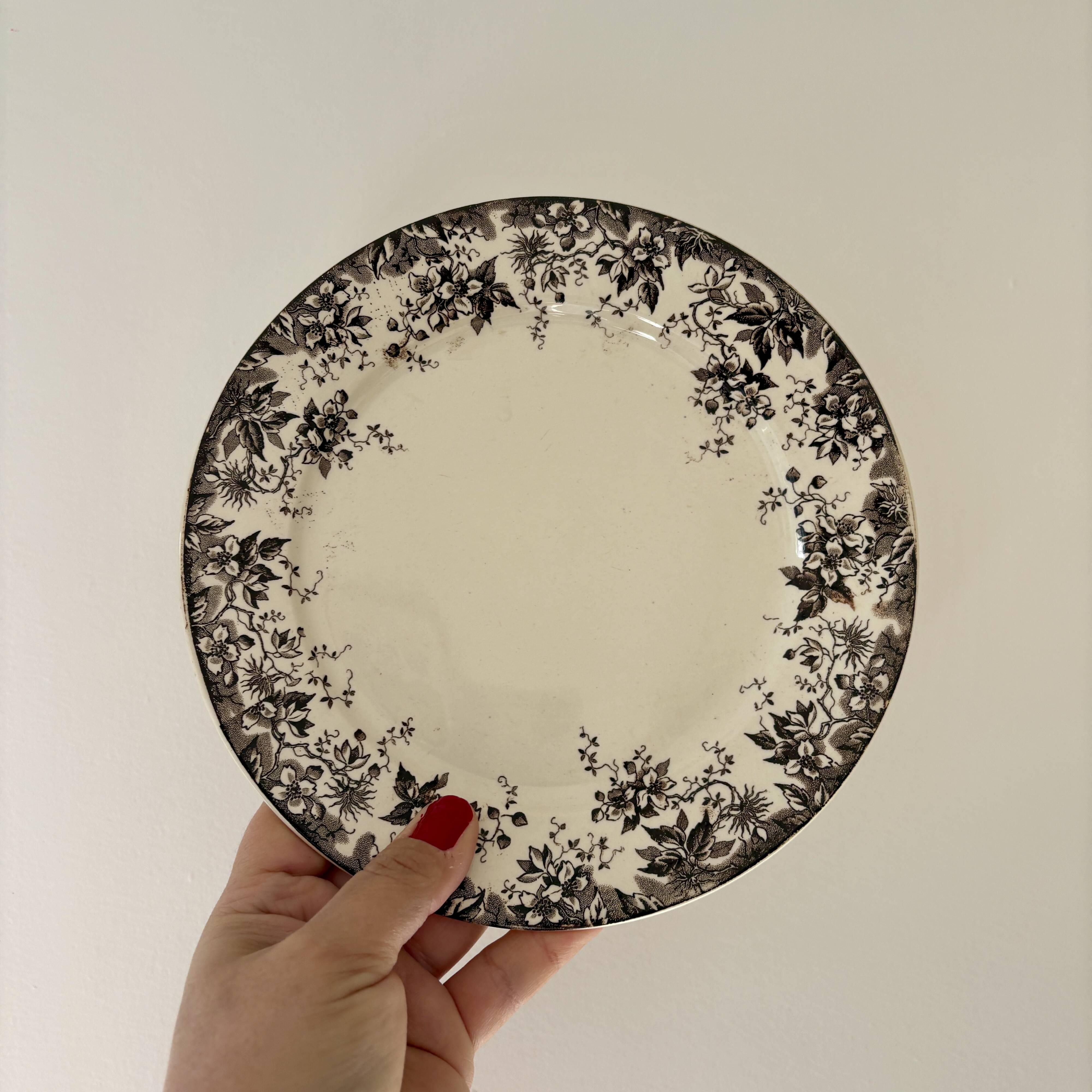 Lot de 6 assiettes à dessert anciennes en terre de fer modèle Alphand de Sa