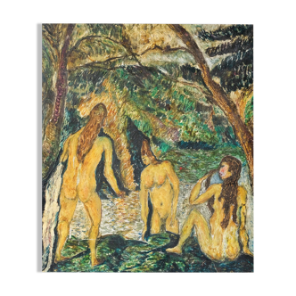 Painting of naked women taking a bath.