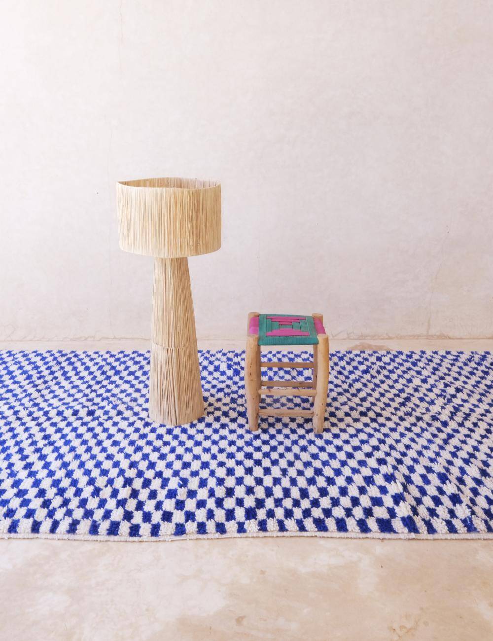 Blue Checkered Rug - 327 x 158 cm