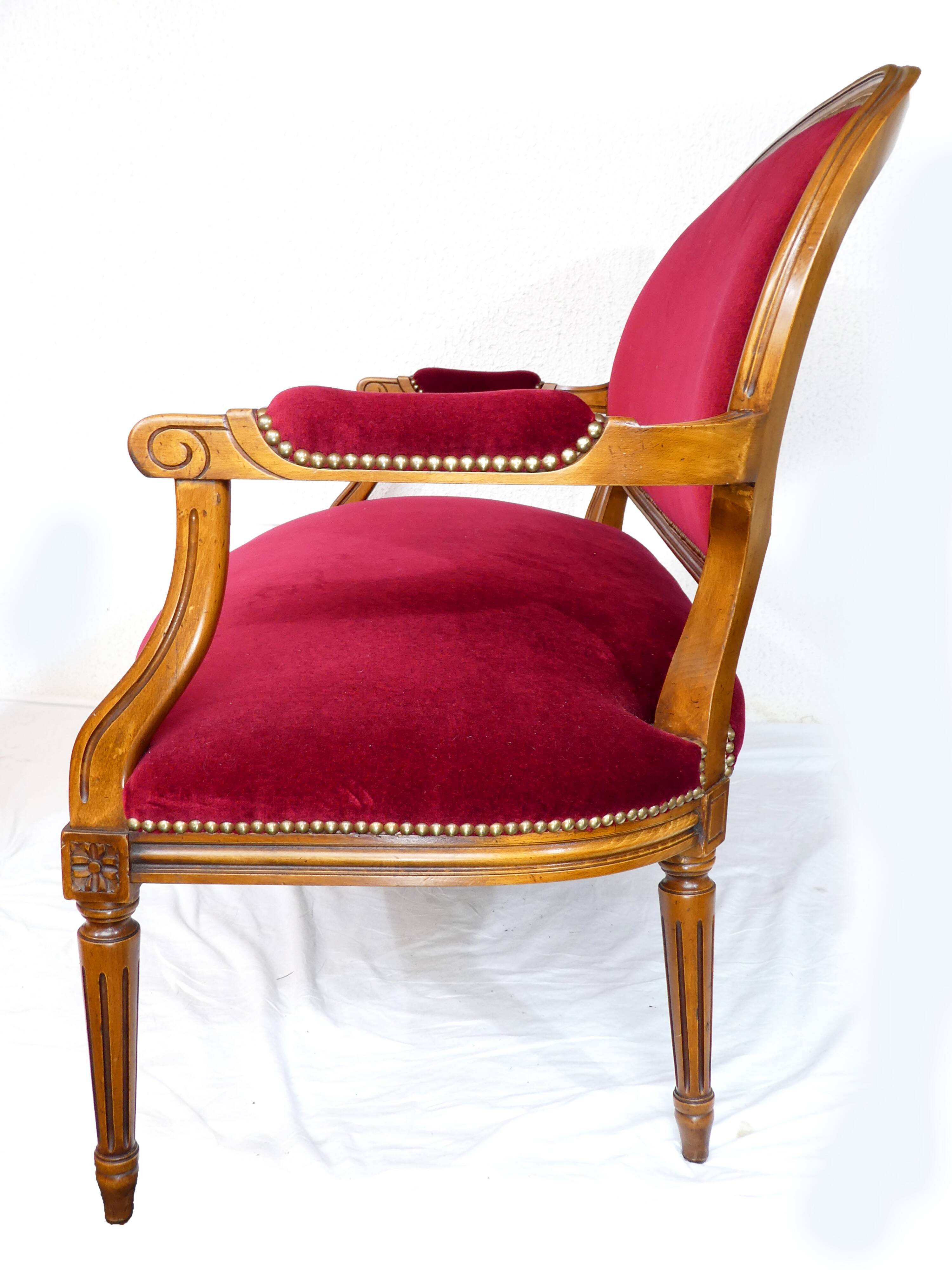 Louis XVI style bench in natural wood