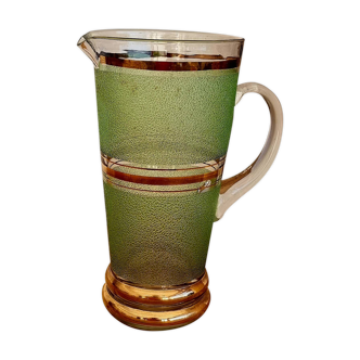 Large vintage gold and green granite glass pitcher