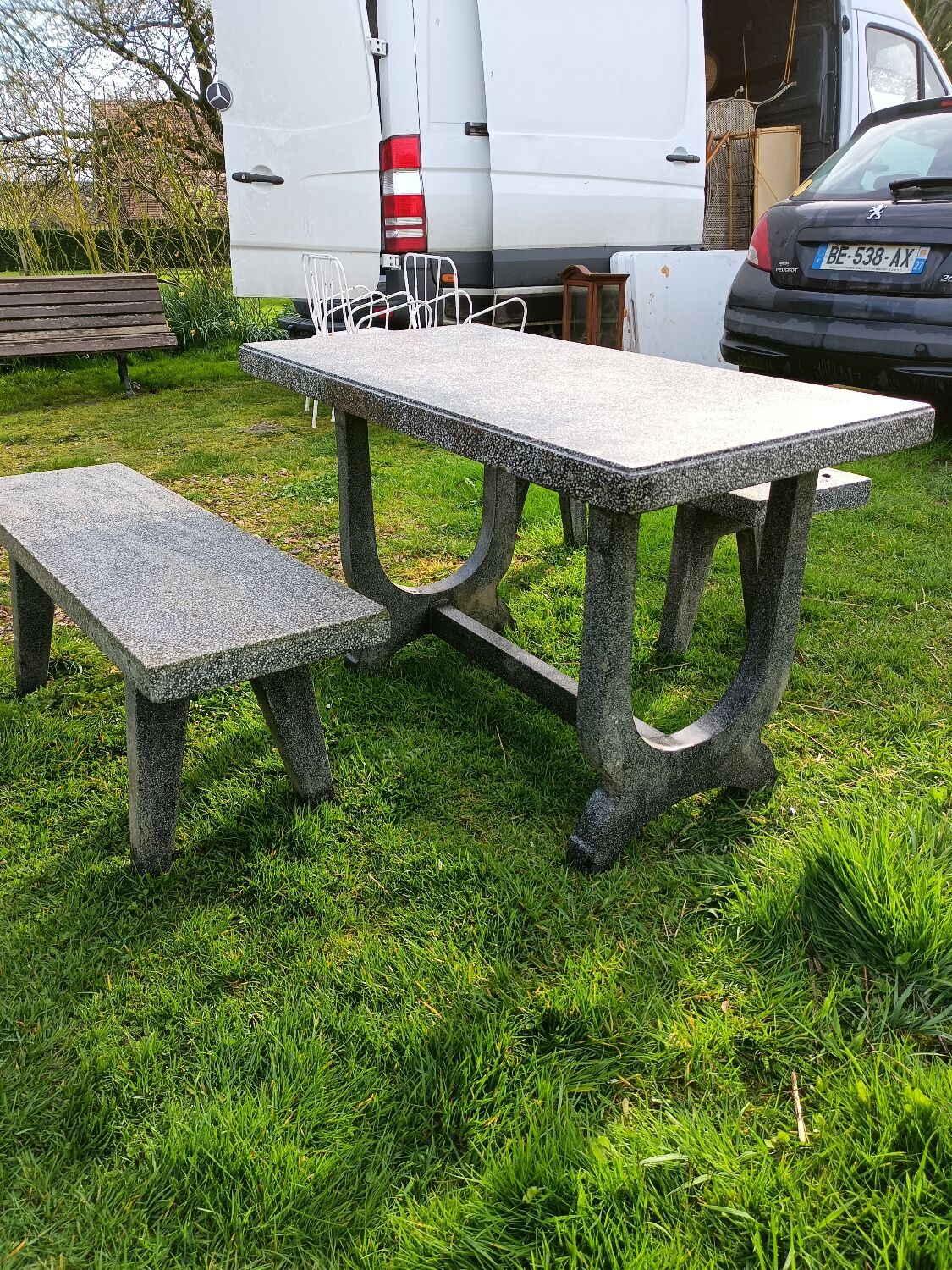 Old garden furniture in vintage stone