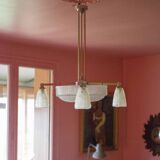 Art deco nickel plated bronze chandelier with art deco tulip glass, ceiling lamp, art deco pendant light, 30
