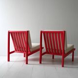 Pair of Vintage Scandinavian Lounge Chairs, Cherry Red