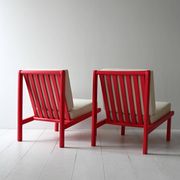 Paire de chauffeuses scandinaves vintage rouge et écru