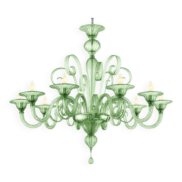 Contemporary Venetian Green Murano Glass Chandelier 8 Arms