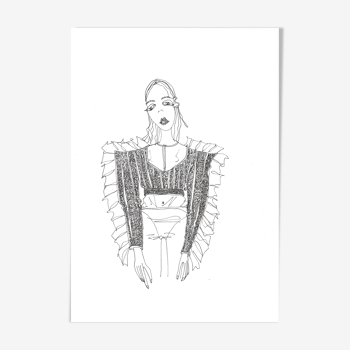 The illustrated girl with ruffles