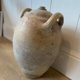 Antique french country rustic walnut oil storage jar