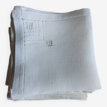 13 small linen guest towels with embroidery and openwork edges