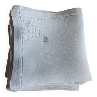 13 small linen guest towels with embroidery and openwork edges