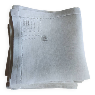 13 Small linen guest towels - Embroidery - Openwork edge - New condition