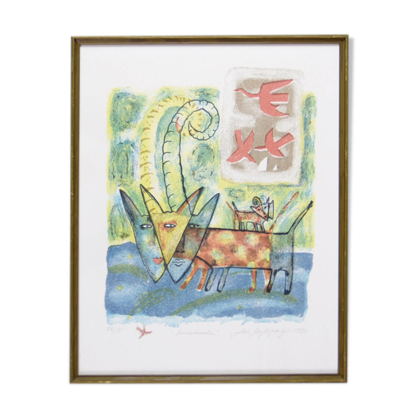 Aino Myllykangas, Heaven the dog, Color Lithograph, 1993