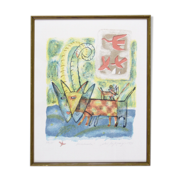 Aino Myllykangas, Le chien du paradis, lithographie couleur, 1993