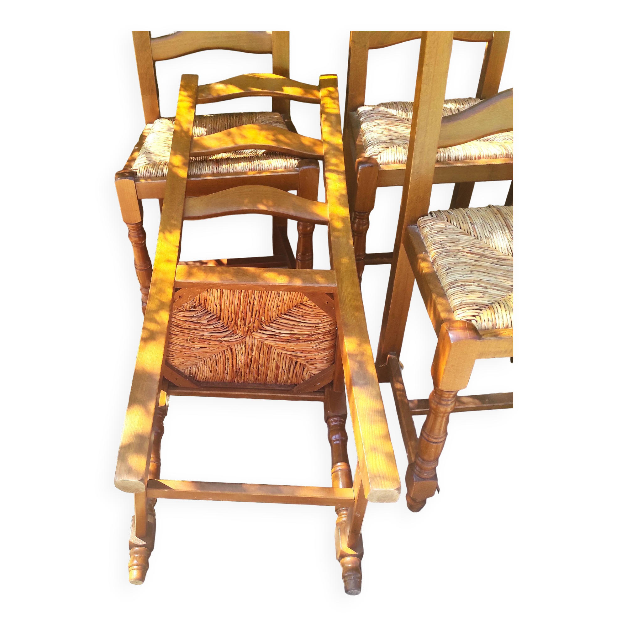 Rustic straw seat wooden chair / 1 set of 6 chairs
