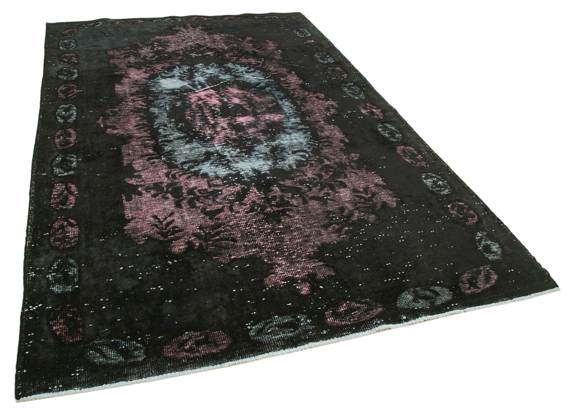 Hand-knotted vintage turkish 1980s 184 cm x 282 cm black carpet