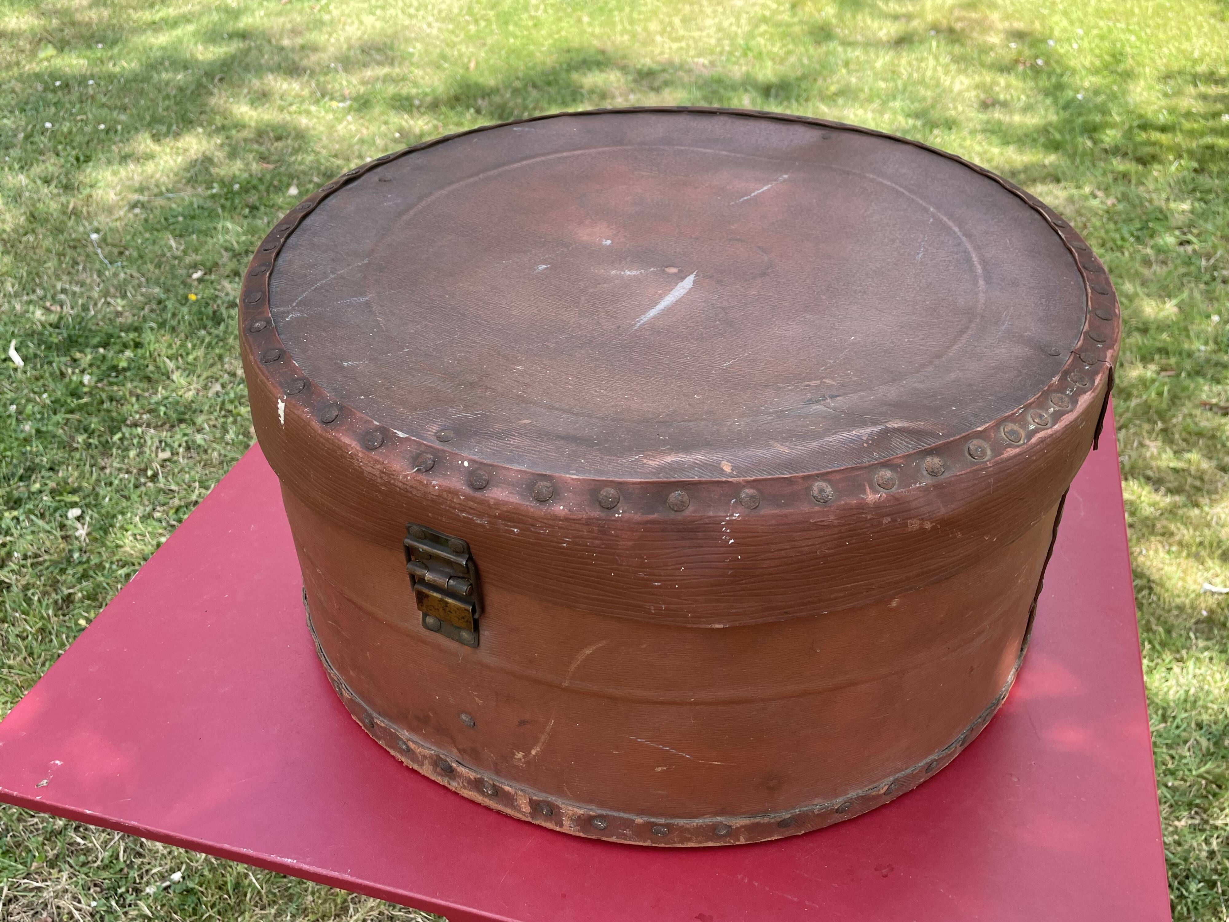 Large old boiled cardboard hat box