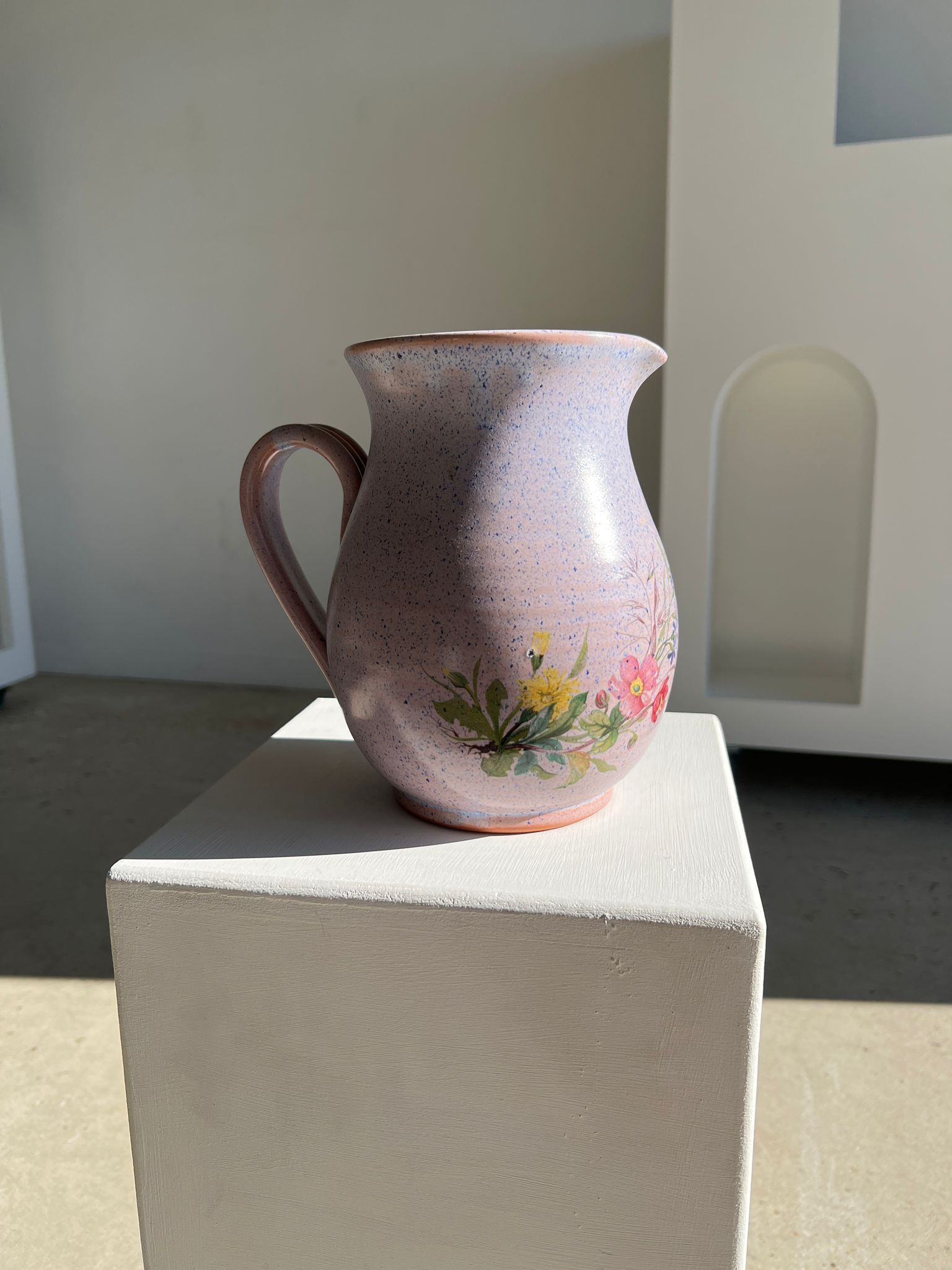 Vintage purple carafe with field flower patterns H:20cm