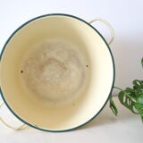 Enamelled metal marmite, pale yellow, vintage