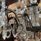 Bronze and cut crystal chandelier with 6 lights, early 20th century work.