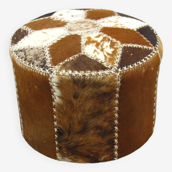 Large Leather Pouf, 1980s