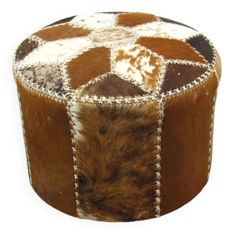 Large Leather Pouf, 1980s