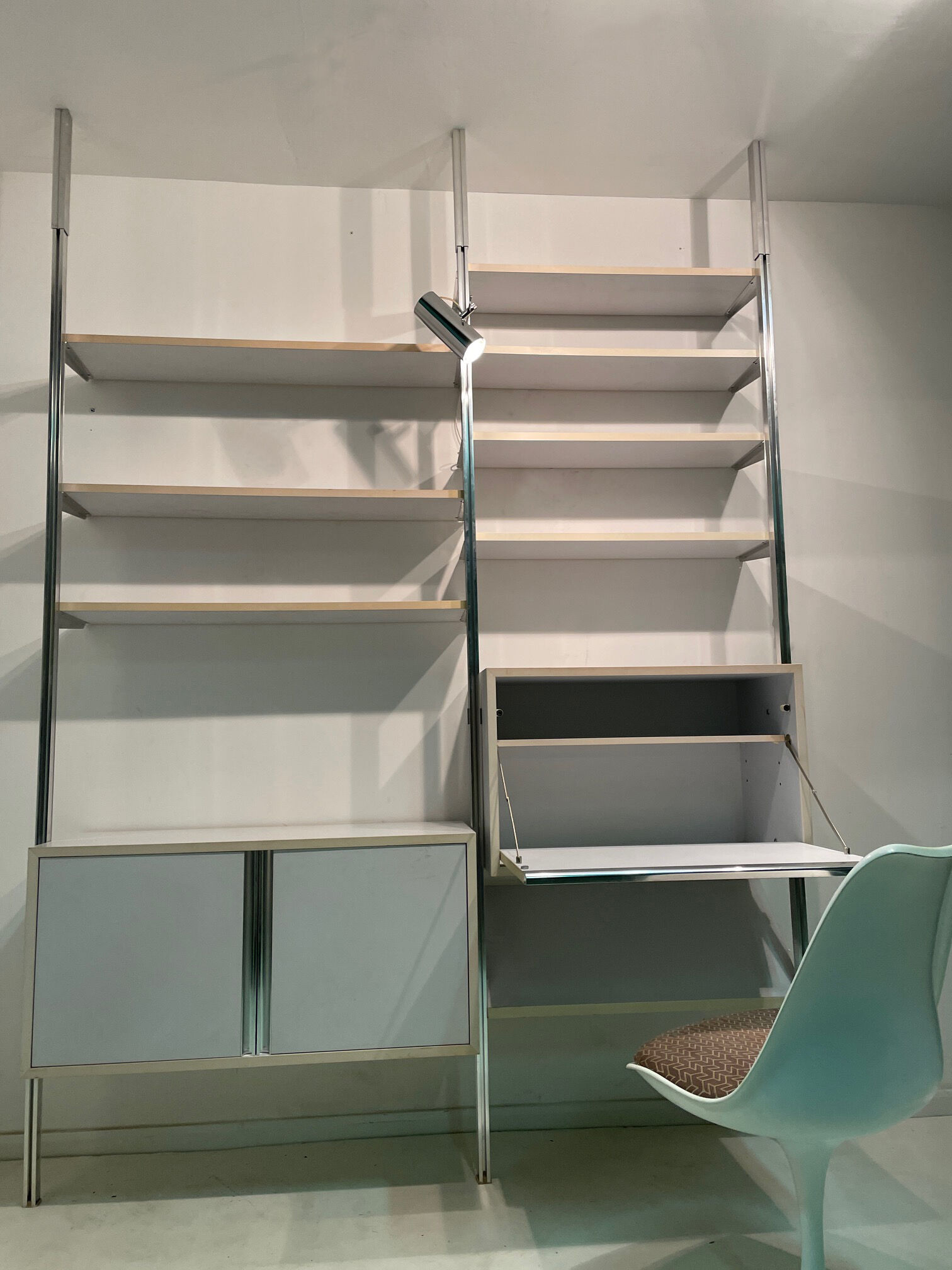 Modular floor/ceiling library with sideboard and secretary