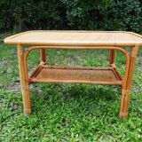 Table basse en bambou, cannage et rotin