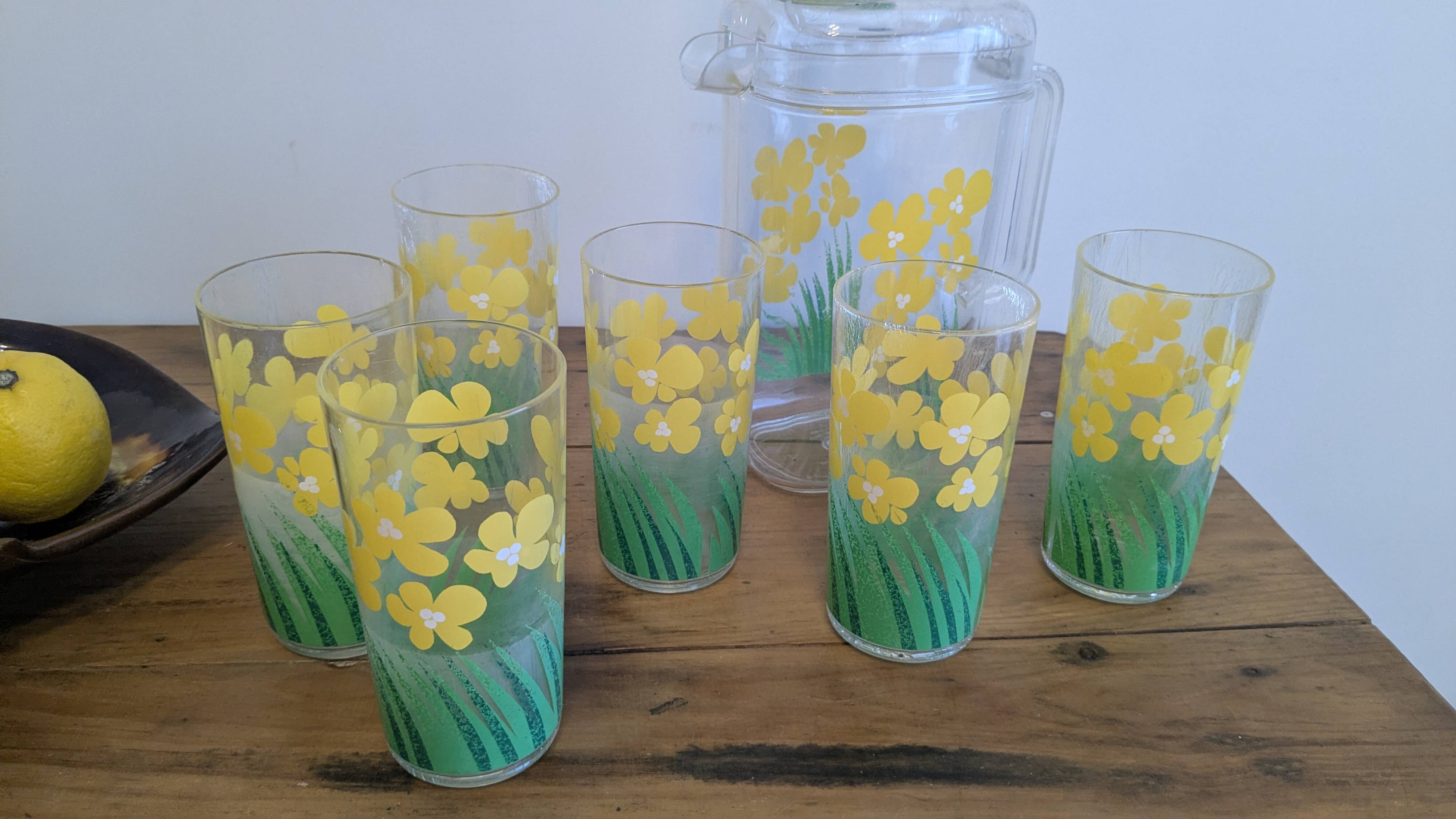 Vintage juice service Chameleon by Pierre Tardif for Neové – jug and 6 glasses