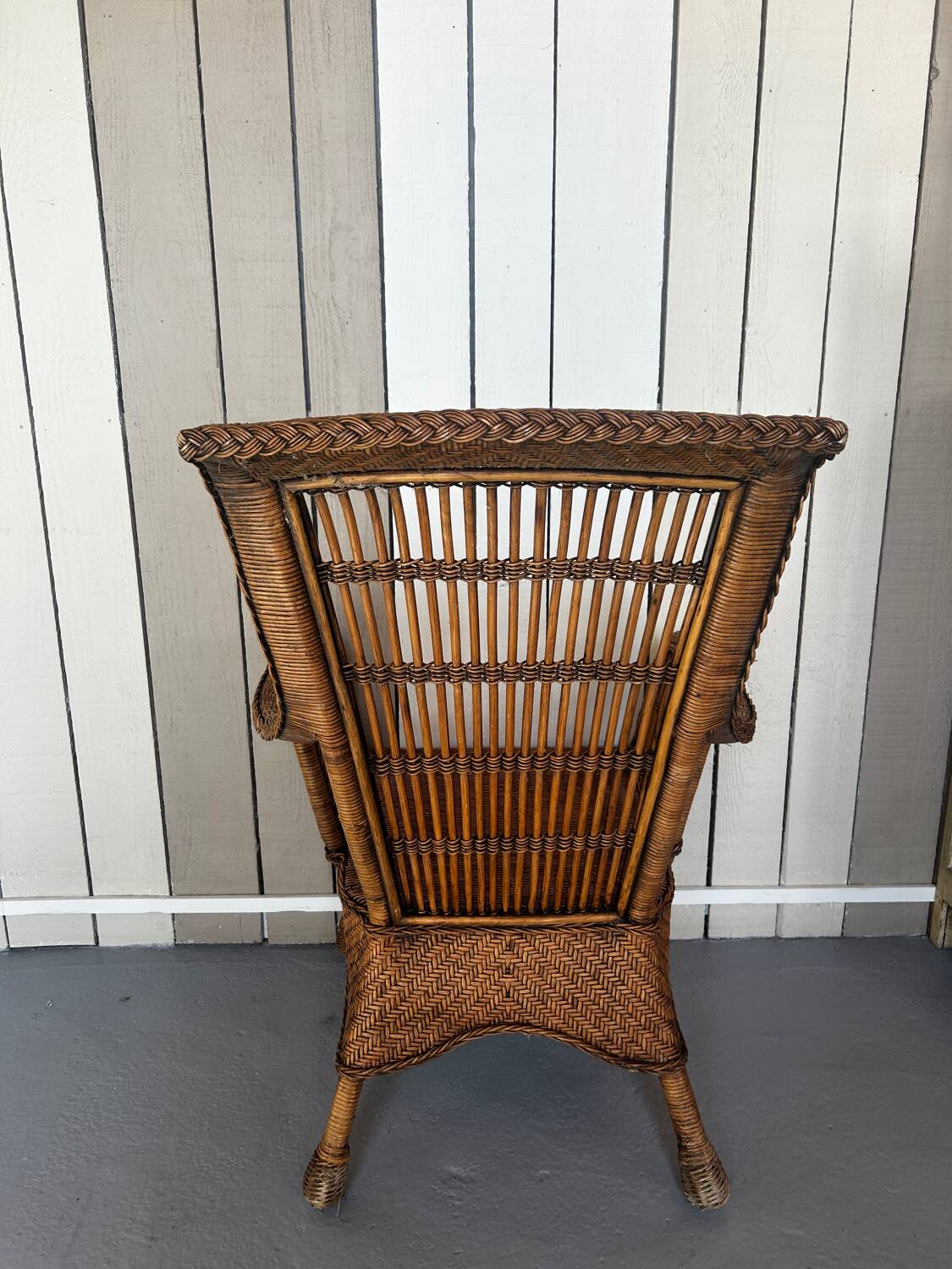 Vintage rattan armchair with side table