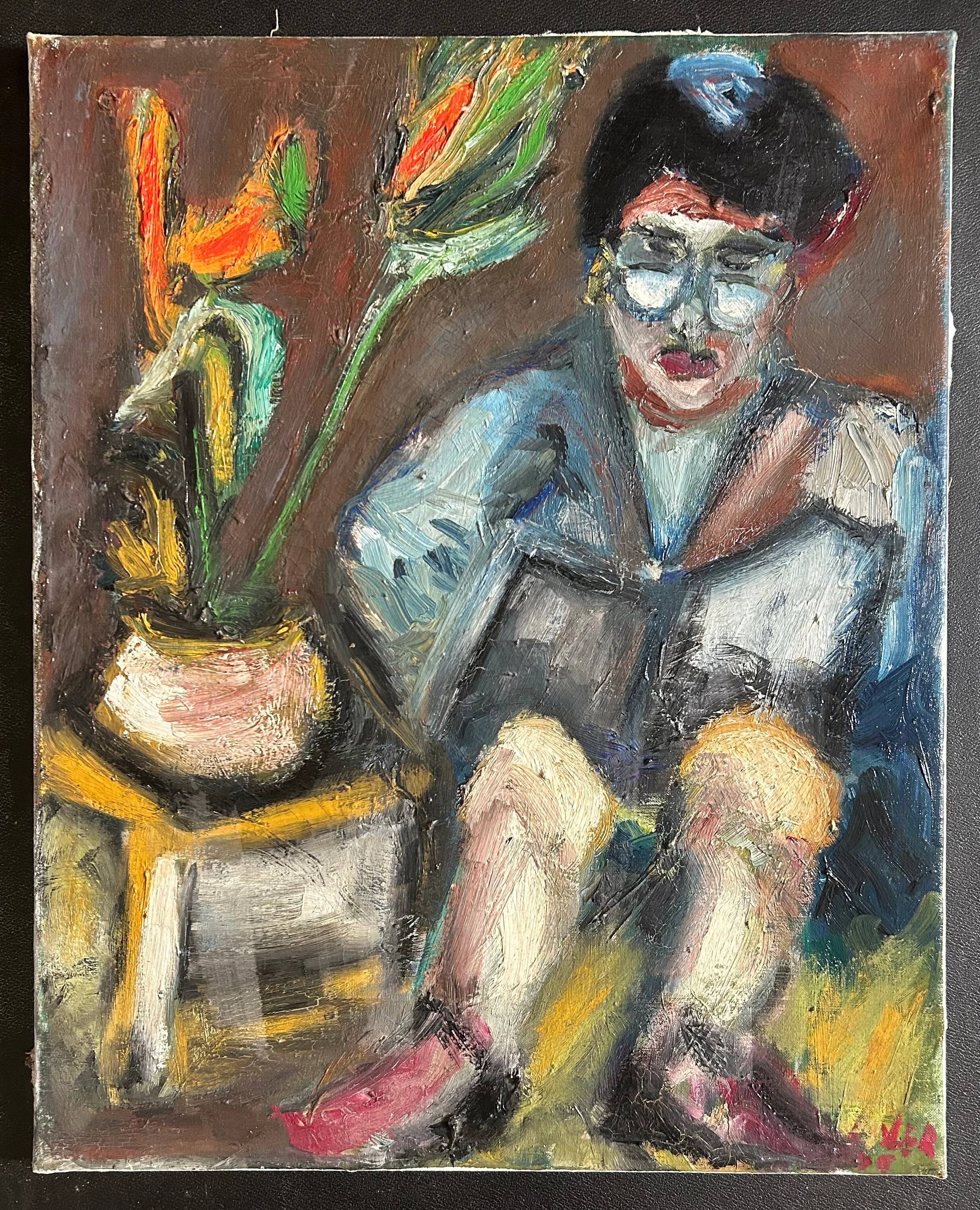Vintage Oil Painting Man Reading