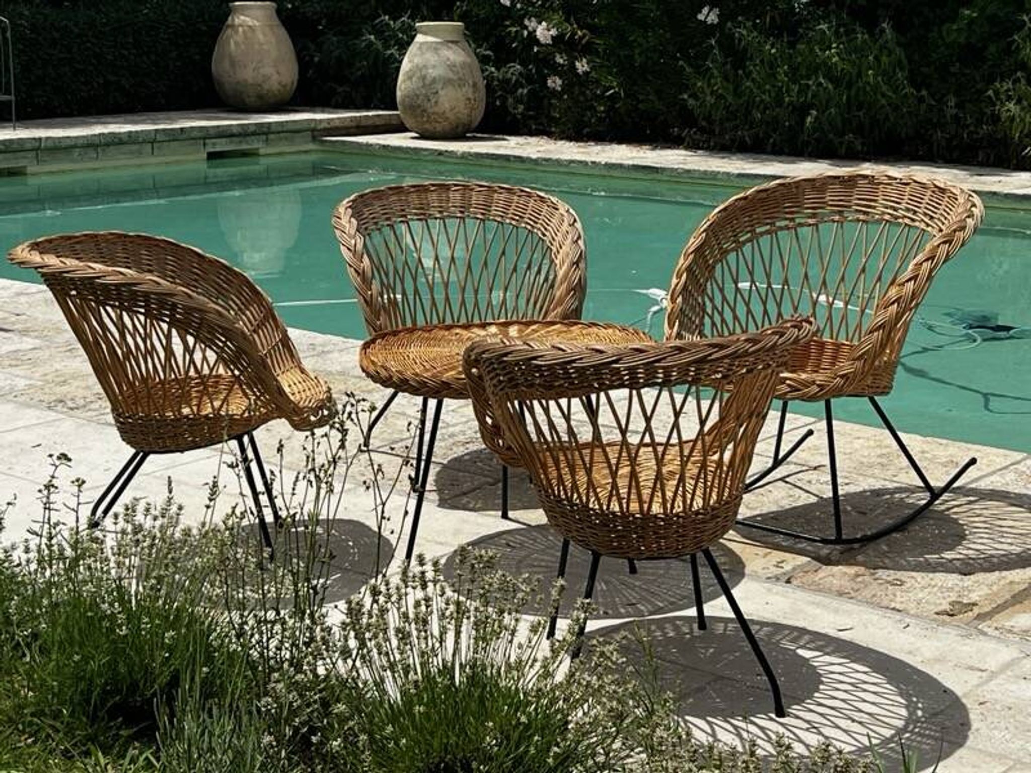 Ensemble de jardin en rotin vintage 1960