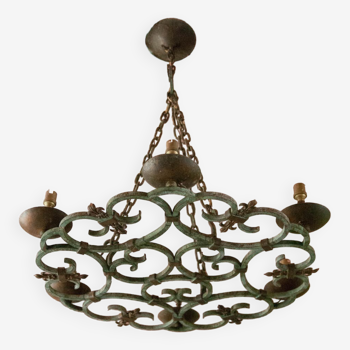 6-burner wrought iron chandelier, gothic chandelier, medieval chandelier, wrought iron suspension, ceiling lamp