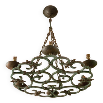 6-burner wrought iron chandelier, gothic chandelier, medieval chandelier, wrought iron suspension, ceiling lamp