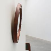 Round wooden mirror with turquoise ceramic studs by Deknudt, Belgium, 1960s